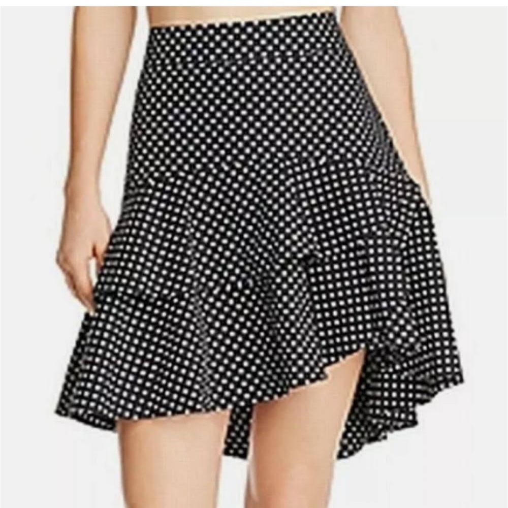 NWT Lucy Paris Belen Black & White Polka-dot Asymmetrical Ruffle Skirt, …